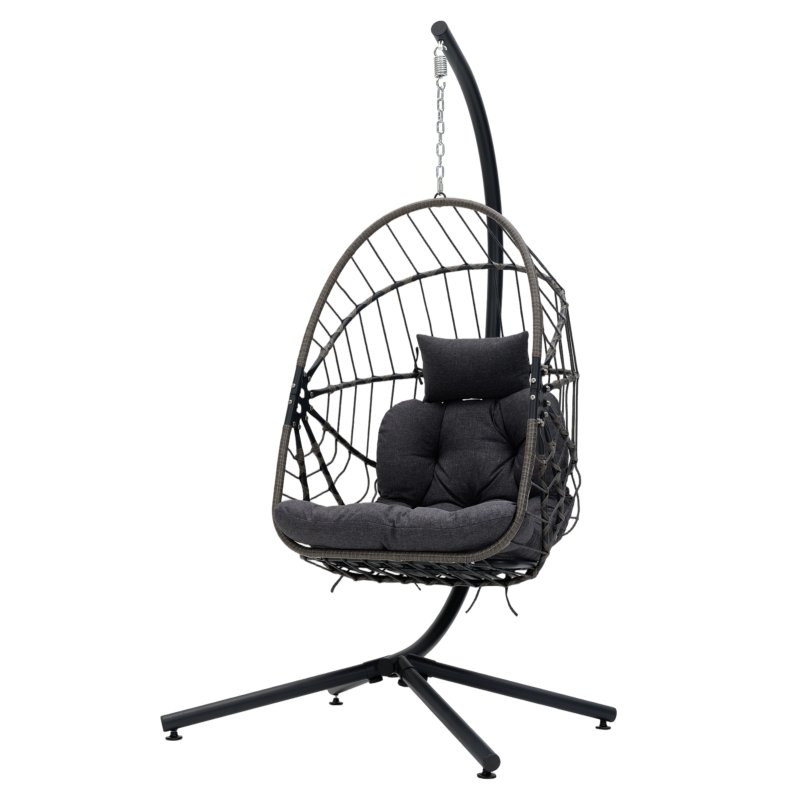 Living and Home Swing Hanging Egg Chair with Cushion and Headrest, Grey+Black