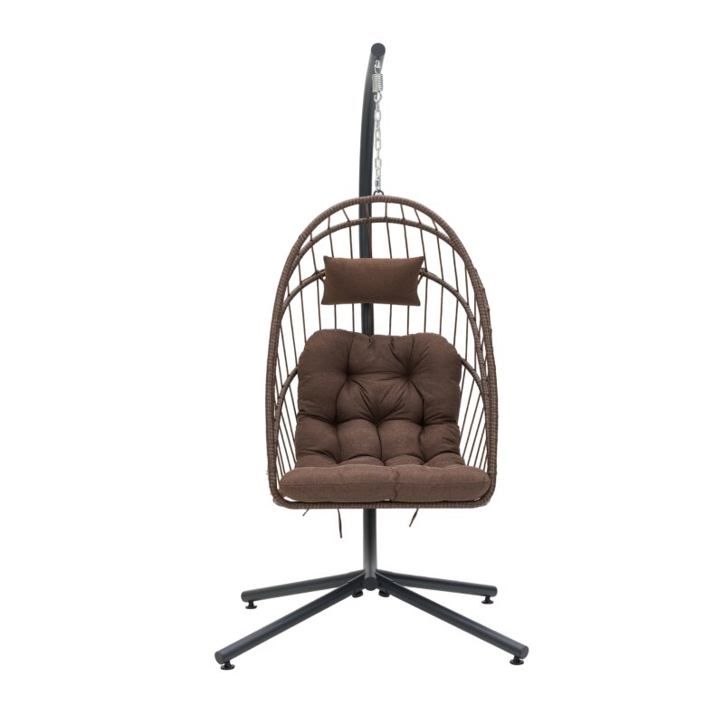 Living and Home Swing Hanging Egg Chair with Cushion and Headrest, Brown + Black