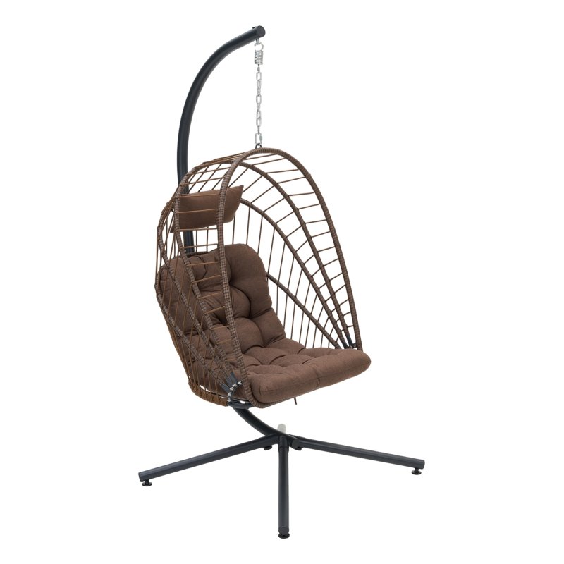 Living and Home Swing Hanging Egg Chair with Cushion and Headrest, Brown + Black