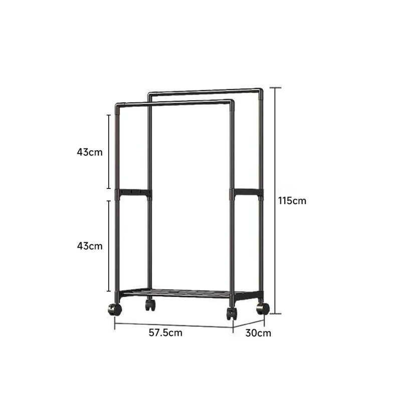 Living and Home ﻿Double Rod Metal Clothes Rack on Wheels