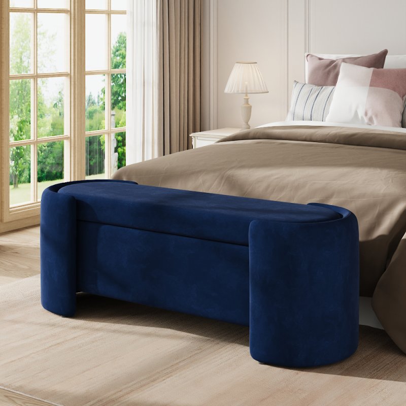 Living and Home 2 Seater Ottoman Storage Bench in Blue