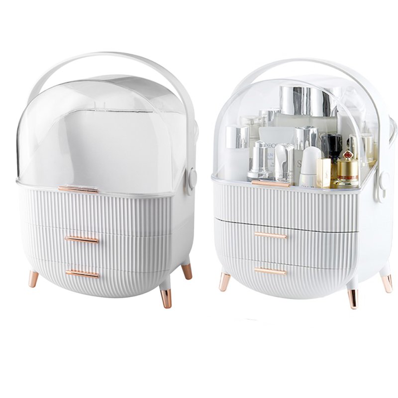 Living and Home Dustproof Makeup Organiser with Drawers and Handle in White