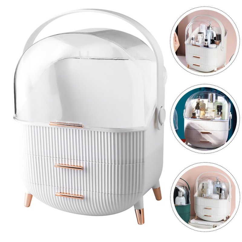 Living and Home Dustproof Makeup Organiser with Drawers and Handle in White