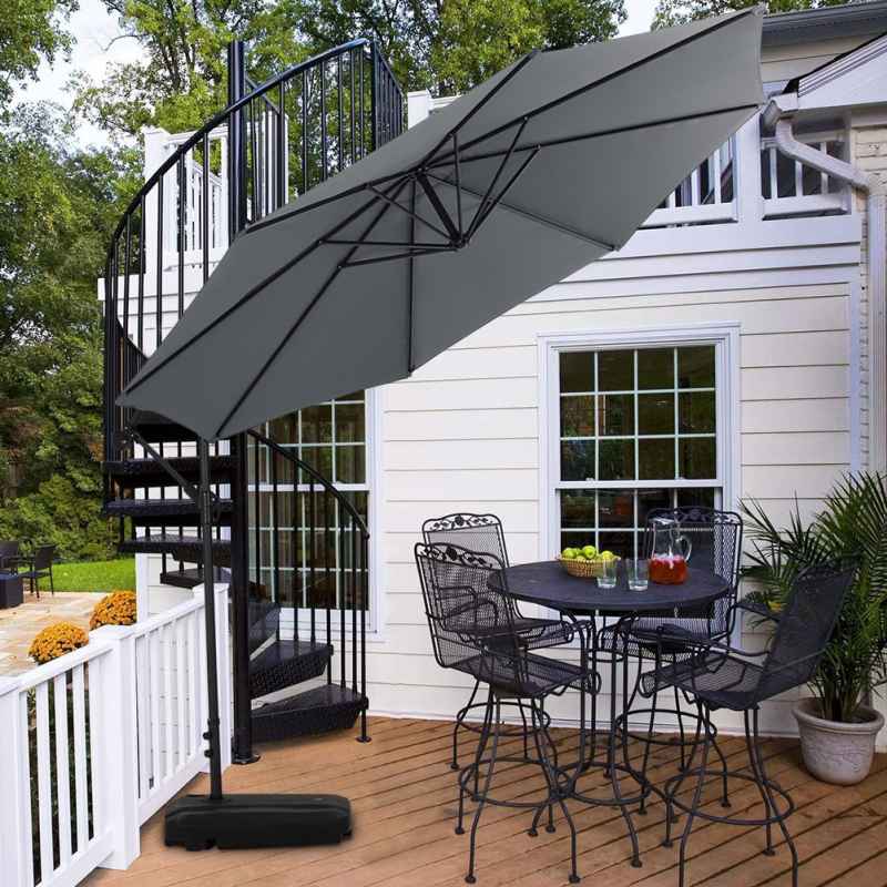 Rattan Modular 6-Piece Garden Furniture Set Black + 3M Banana Cantilever Patio Parasol with Wheeled Fillable Base + Waterproof Parasol Cover Bundle