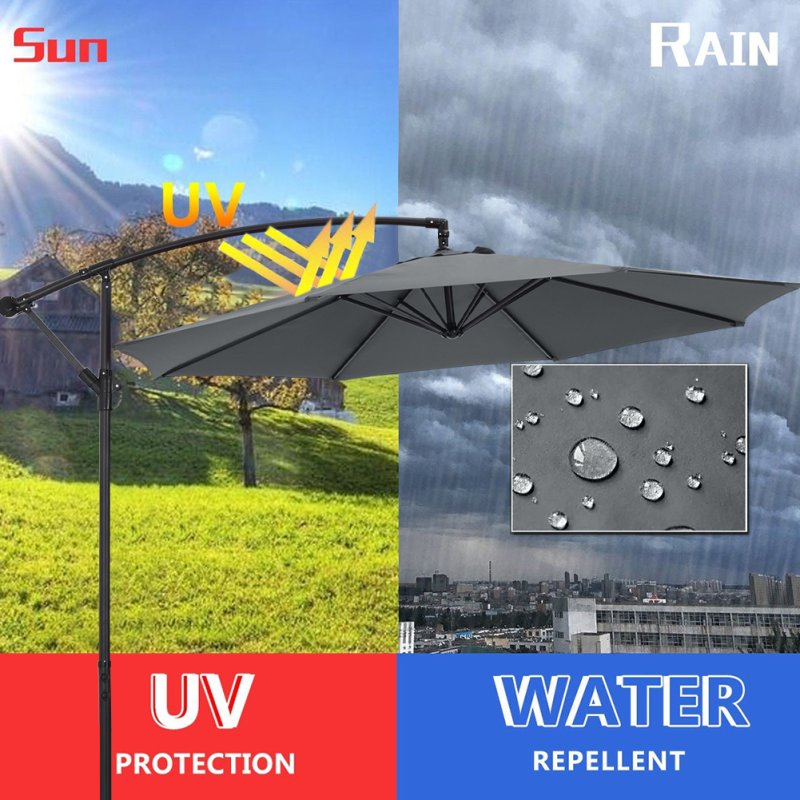 Rattan Modular 6-Piece Garden Furniture Set Black + 3M Banana Cantilever Patio Parasol with Wheeled Fillable Base + Waterproof Parasol Cover Bundle