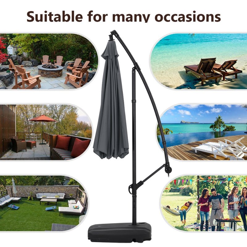 Rattan Modular 6-Piece Garden Furniture Set Black + 3M Banana Cantilever Patio Parasol with Wheeled Fillable Base + Waterproof Parasol Cover Bundle