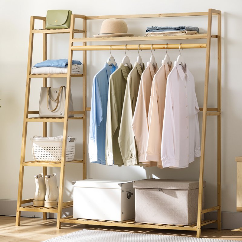 Living and Home Bamboo Bedroom Garment Clothes Rack Natural 110cm