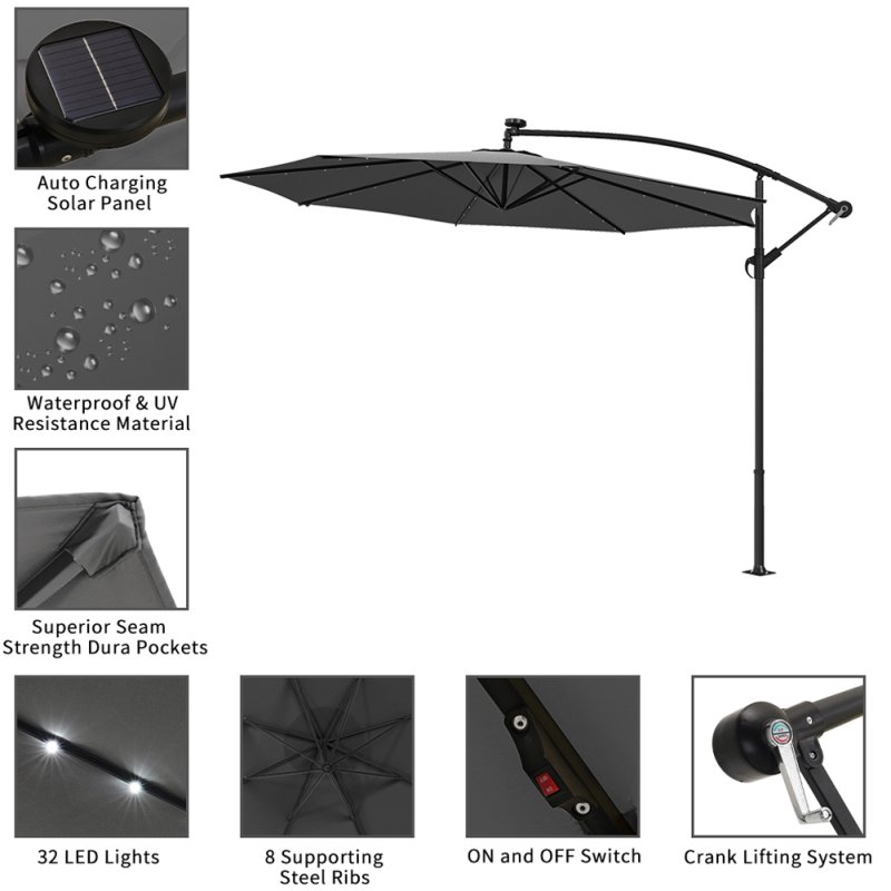 Living and Home Outdoor 32 LED Lighted Patio Umbrella with Crank Lift System