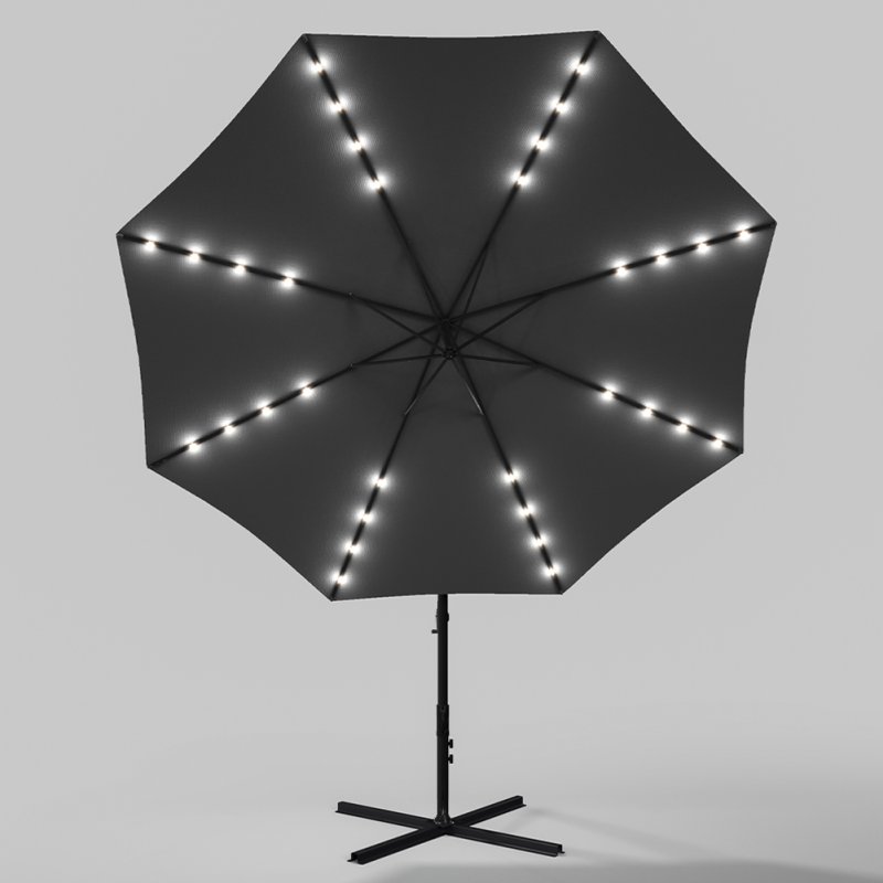 Grey Rattan 7 Piece Modular Garden Furniture Set + 32 LED Patio Umbrella Bundle