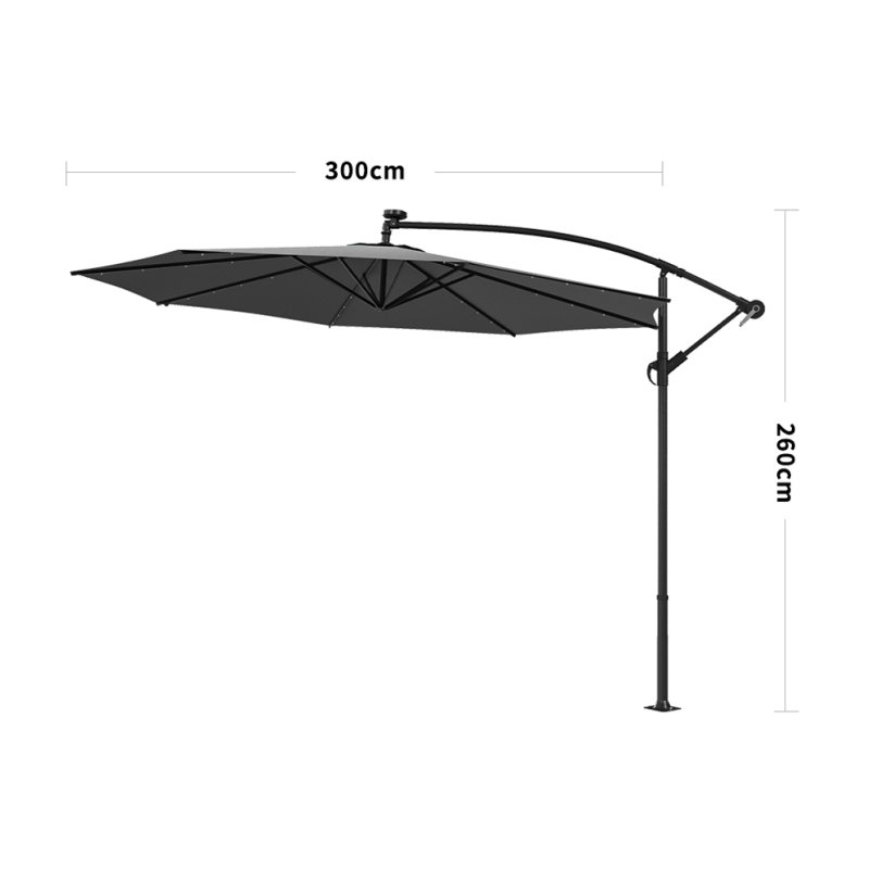 Grey Rattan 7 Piece Modular Garden Furniture Set + 32 LED Patio Umbrella Bundle
