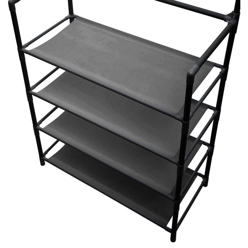 Living and Home Entryway 4 Tier Shoe Rack with Coat Hanger, Black