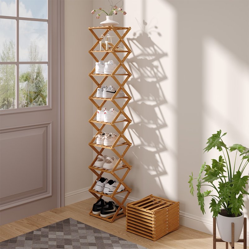 Living and Home 9-Tier Bamboo Folding Shoe Rack