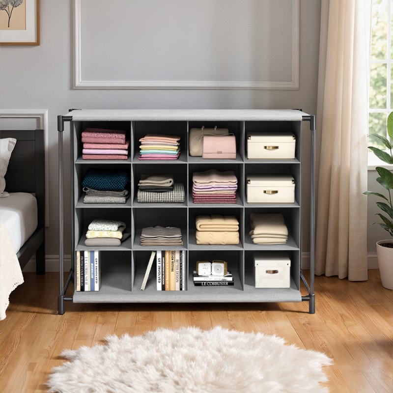 Living and Home 4-Tier 16-Grid Non-woven Shoes Rack Storage Organizer