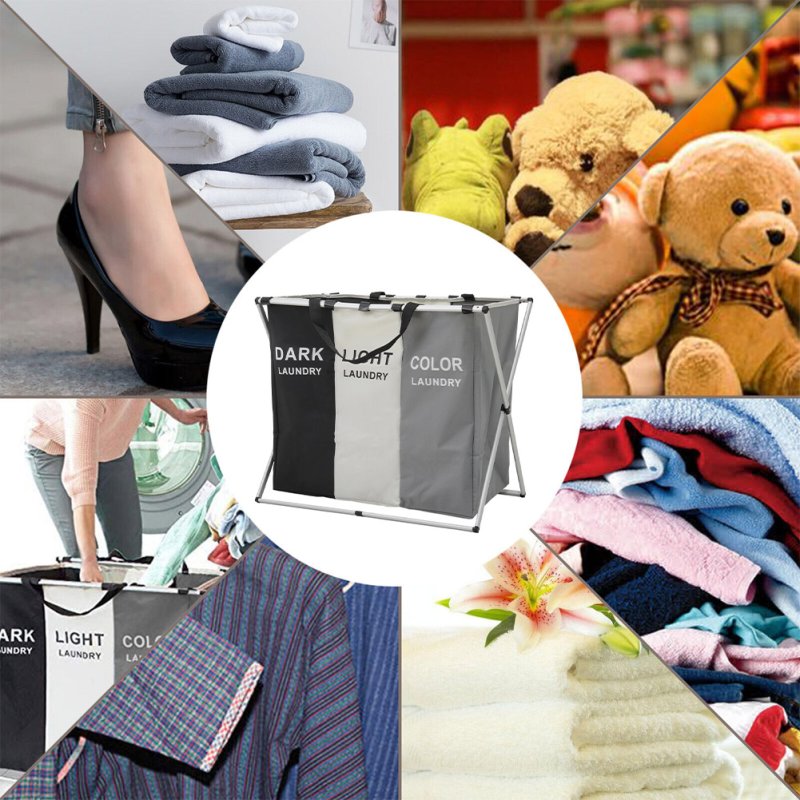 Living and Home 3-Section Foldable Laundry Basket with Aluminum Frame