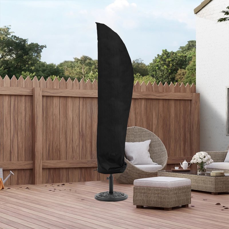 Rattan Modular 6-Piece Garden Furniture Set Black + 3M Banana Cantilever Patio Parasol with Wheeled Fillable Base + Waterproof Parasol Cover Bundle
