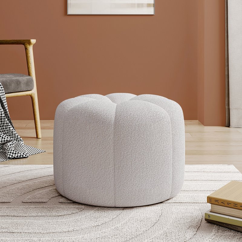 Living and Home Round Shape Teddy Fabric Footstool