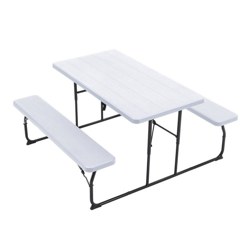 Living and Home White Foldable Picnic Table and Bench Set 151cm W x 136cm D x 73cm H