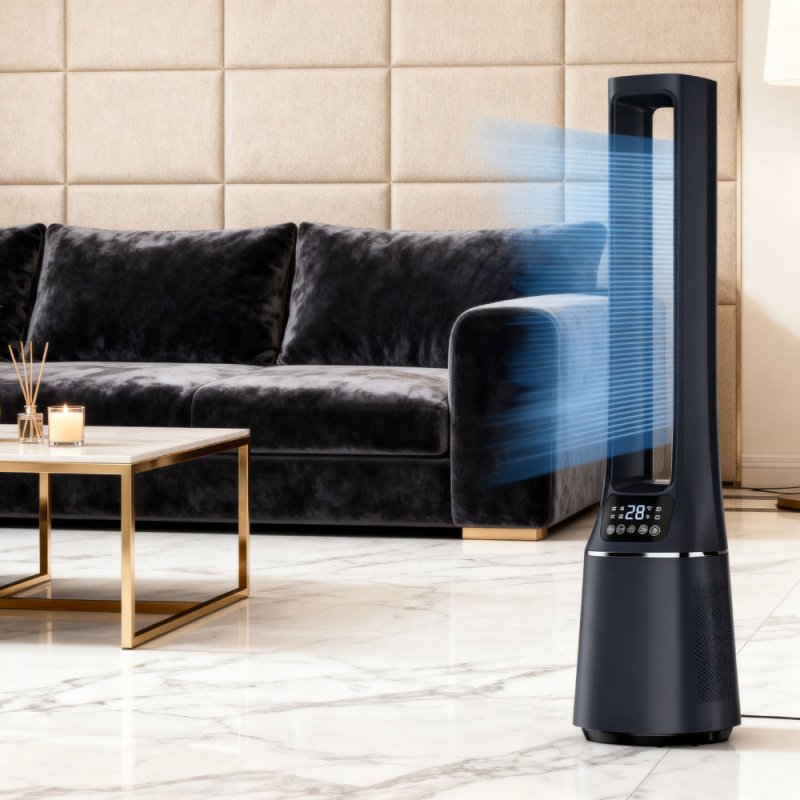 2-in-1 Bladeless Tower Fan with HEPA Filter For Air Purify with Touch Screen LED Display, Dark Blue