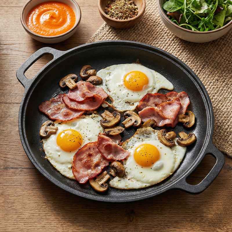 Living and Home 30cm Pre-Seasoned Round Dual-Handle Cast Iron Grill Pan