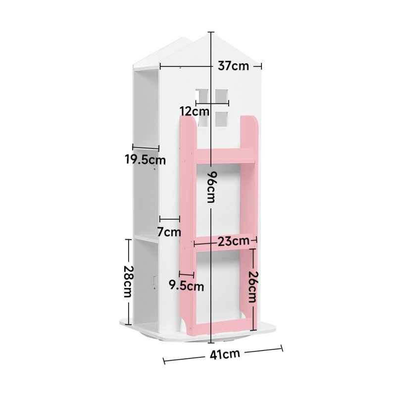 Living and Home Kids' House Frame Rotating Bookshelf in Pink