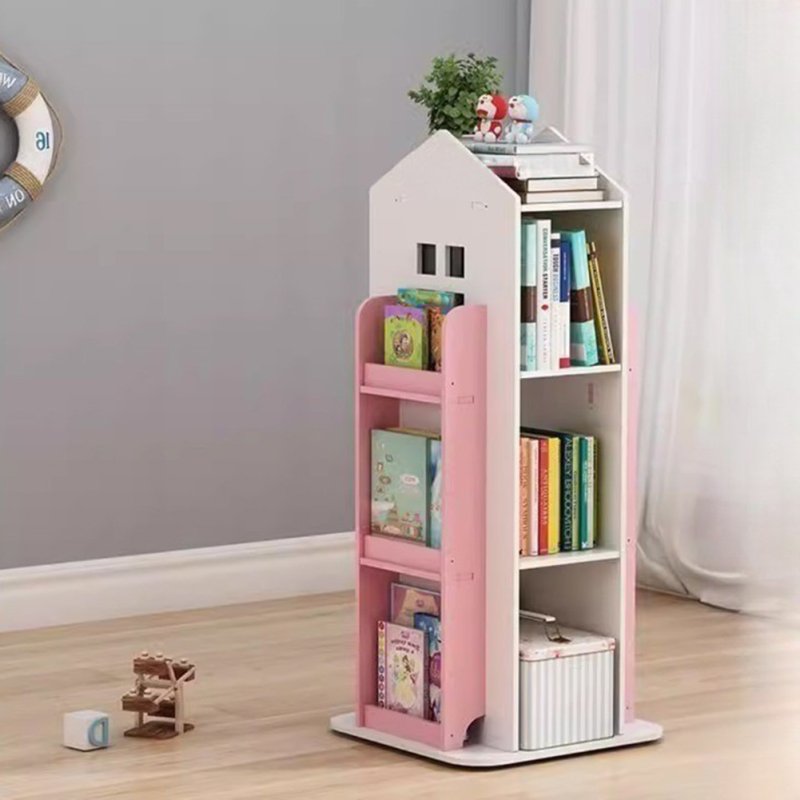 Living and Home Kids' House Frame Rotating Bookshelf in Pink