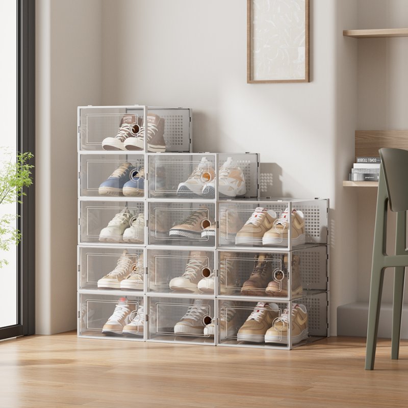 Living and Home 12pcs Stackable Shoe Storage Box Organiser White