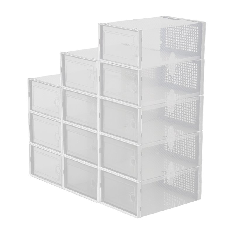 Living and Home 12pcs Stackable Shoe Storage Box Organiser White