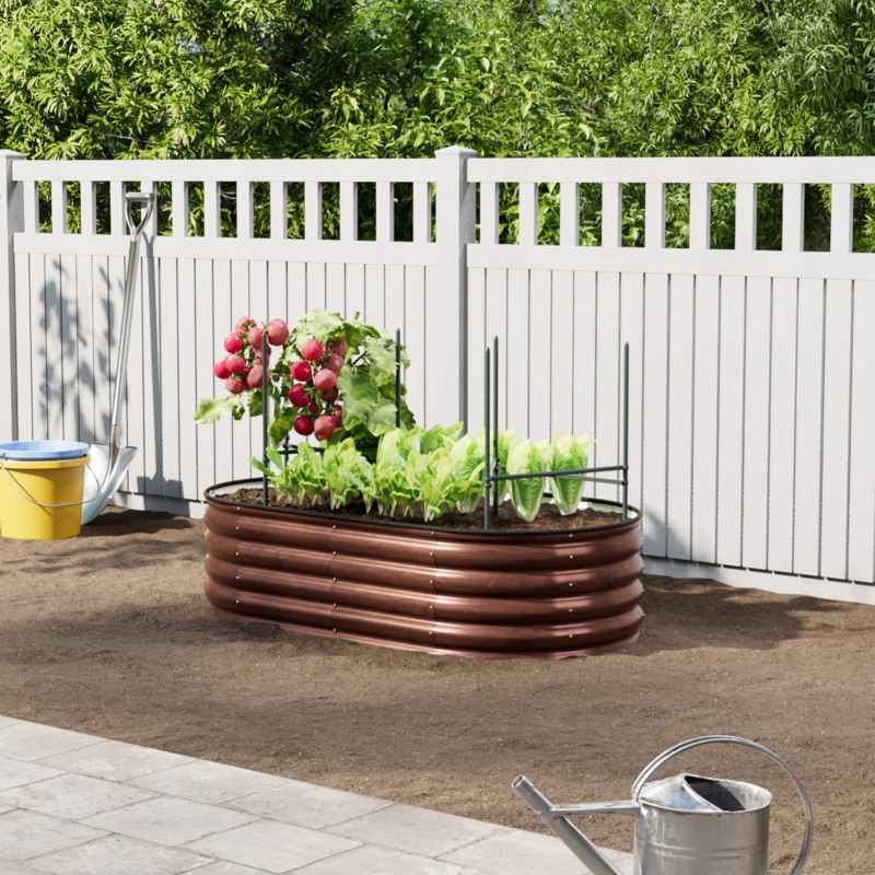 Living and Home 160cm W Oval-Shaped Galvanised Steel Raised Garden Bed, Brown