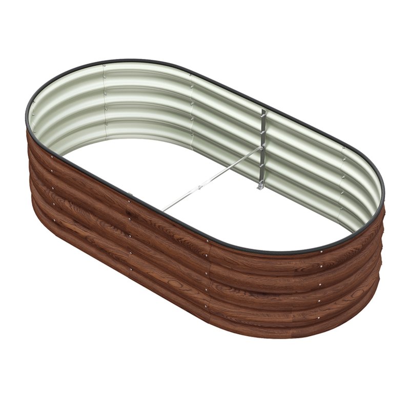 Living and Home 160cm W Oval-Shaped Galvanised Steel Raised Garden Bed, Brown