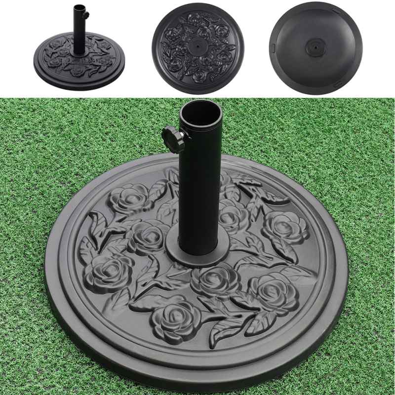 Living and Home 3M Large Rotating Patio Parasol for Outdoor Sunshade and Rain with Floral-Pattern Base