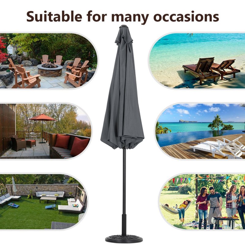 Living and Home 3M Large Rotating Patio Parasol for Outdoor Sunshade and Rain with Floral-Pattern Base