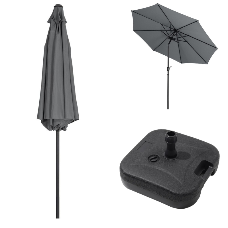 Black Rattan Patio Furniture Set + 3M Rotating Cantilever Parasol with Base Bundle