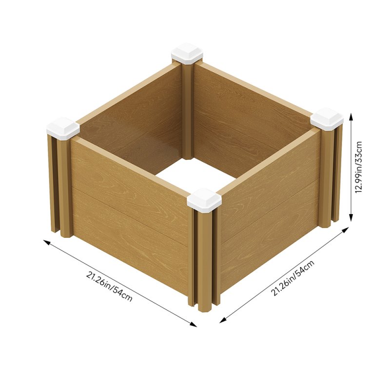 Living and Home 54cm W Square Plastic Wood-Grain Raised Garden Bed Planter, Brown Wood Grain
