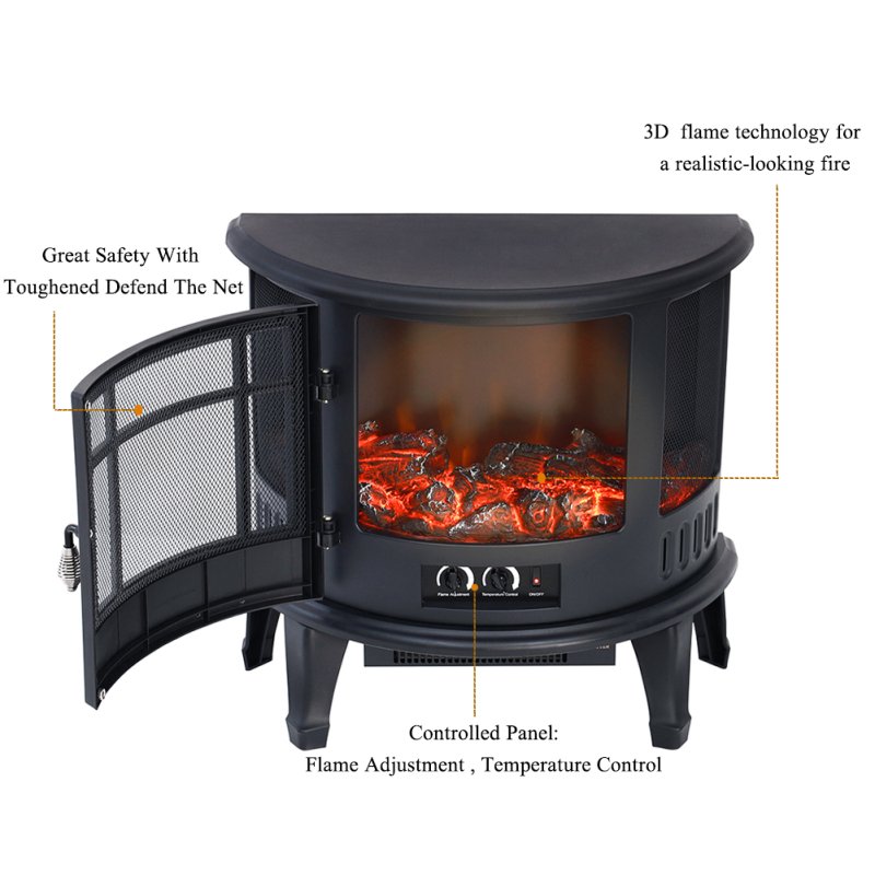 Living and Home 1800W Electric Fireplace Large Heater Stove Freestanding Log Burning Livingroom Heater