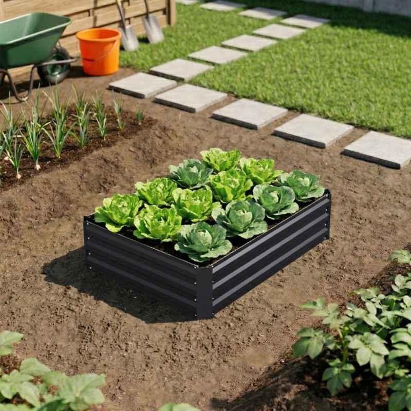 Living and Home 30cm H Rectangular Flower Bed Galvanised Steel Raised Garden Bed, Easy Assembly, Anthracite