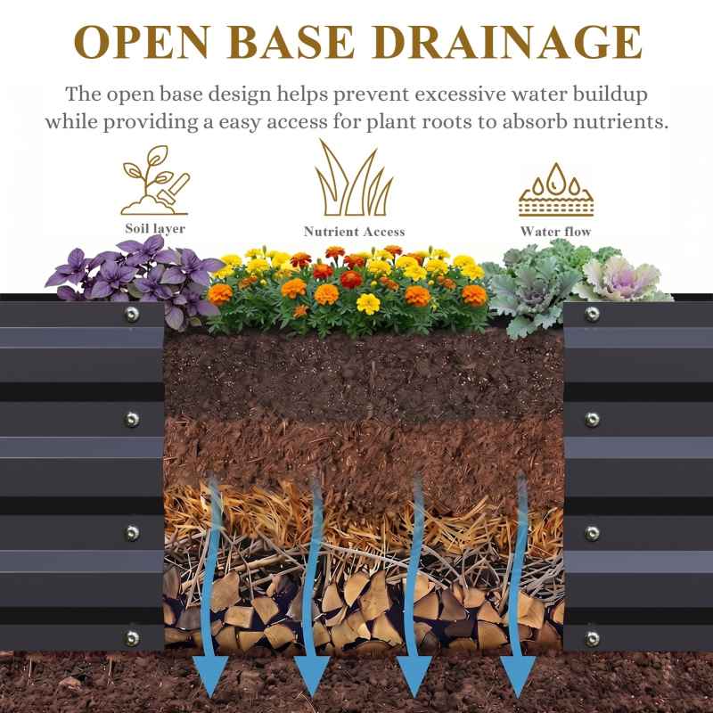 Living and Home 30cm H Rectangular Flower Bed Galvanised Steel Raised Garden Bed, Easy Assembly, Anthracite