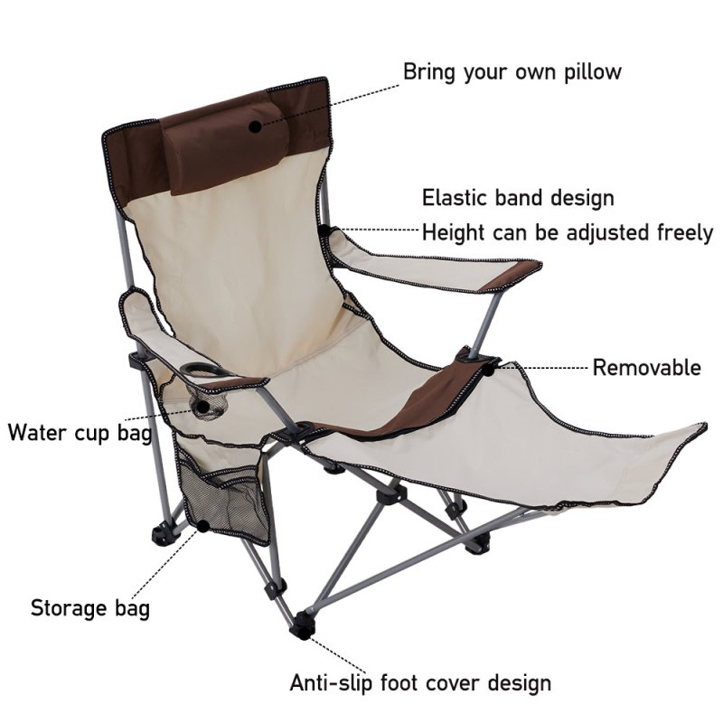 Living and Home Outdoor 2-In-1 Foldable Camping Chair with Footrest, Lounge Chair, Beige