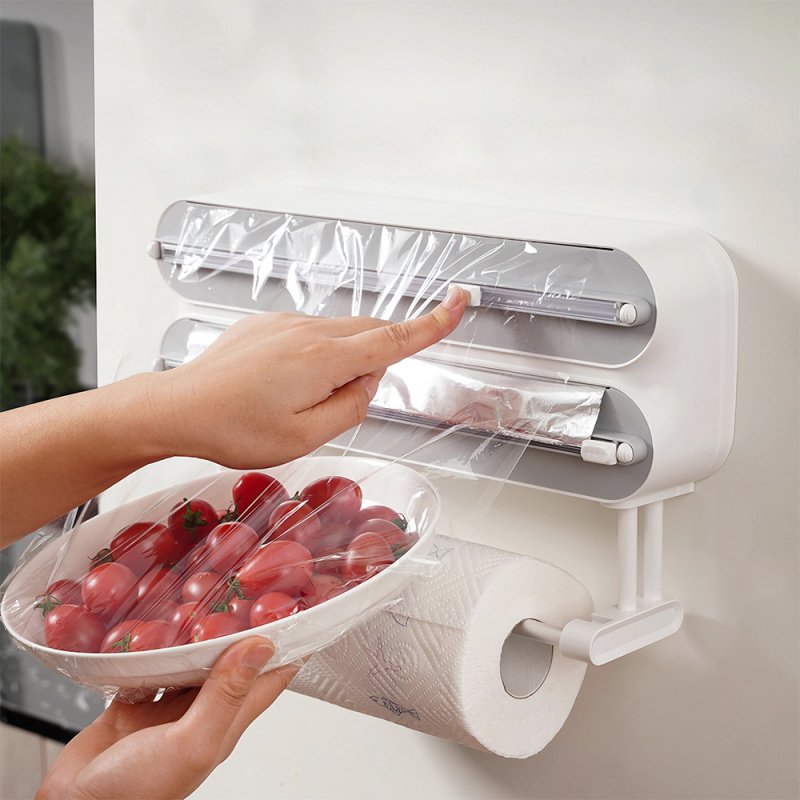 Living and Home Dual-Layer Magnetic Plastic Wrap Dispenser with Cutter