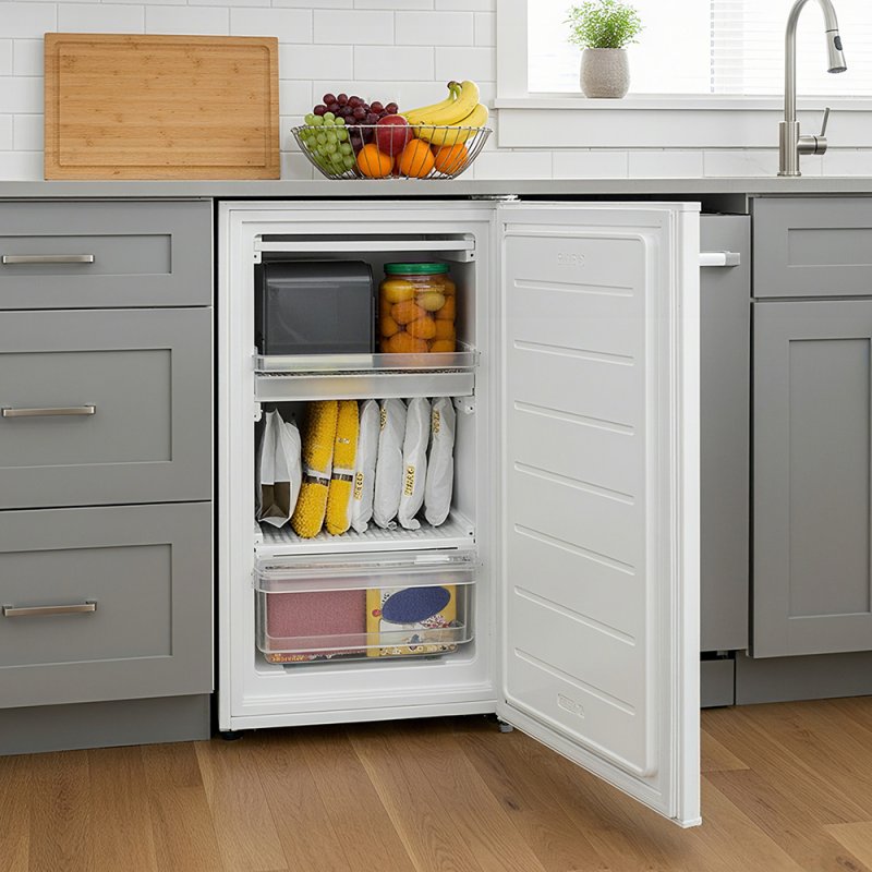 60 L Freestanding Under Counter Upright Freezer, Adjustable Thermostat, White