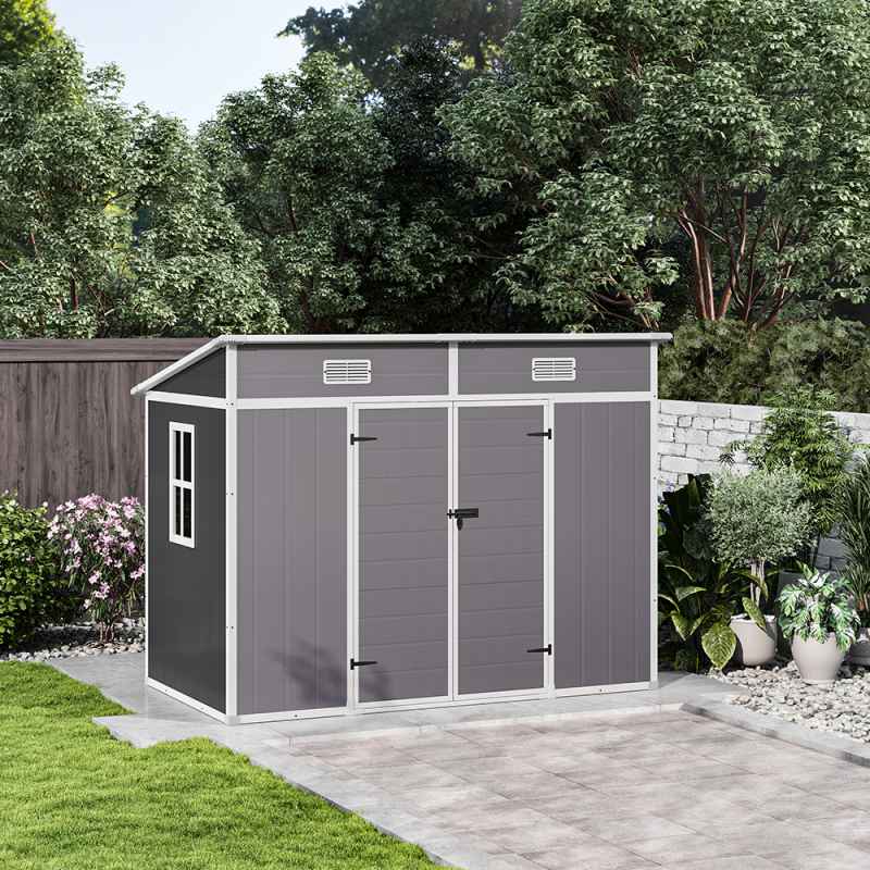 Living and Home 8x4FT Outdoor Plastic Garden Storage Shed, Grey
