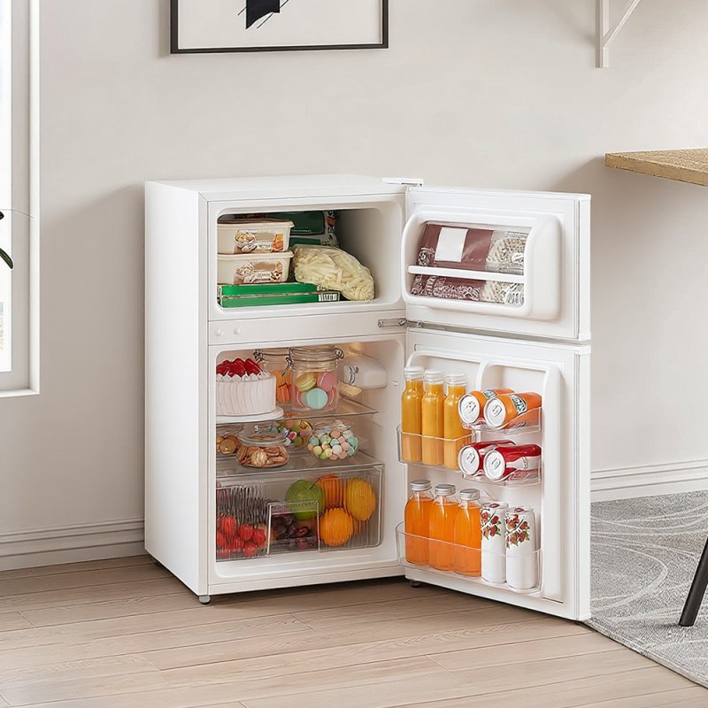 87L Under Counter Fridge Freezer with Removable Shelves, Adjustable Thermostat, Light, White