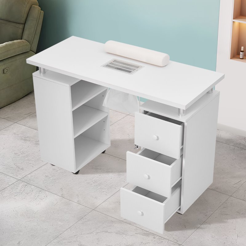 Living and Home White Manicure Table with Dust Collector and Wrist Cushion, 108 cm W x 45 cm D x 78 cm H