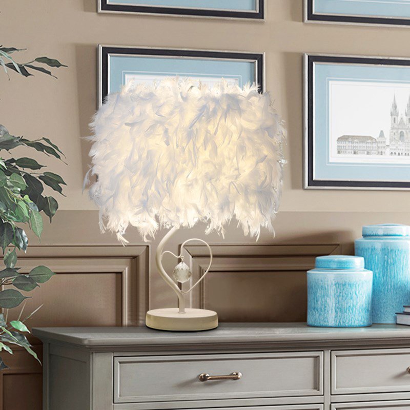 Living and Home Modern Feather Bedside Table Lamp with Metal Base