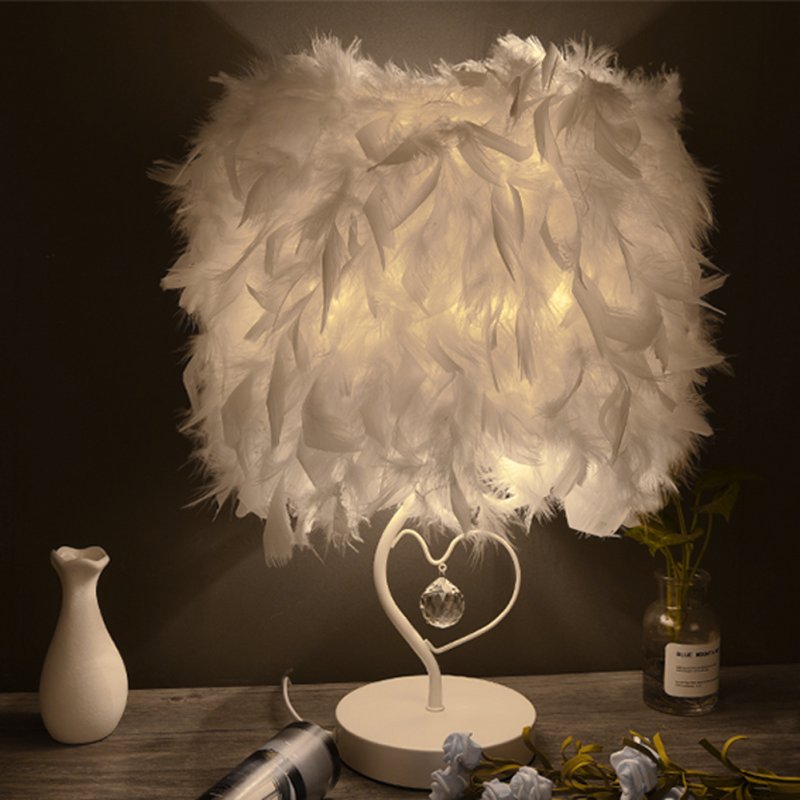 Living and Home Modern Feather Bedside Table Lamp with Metal Base