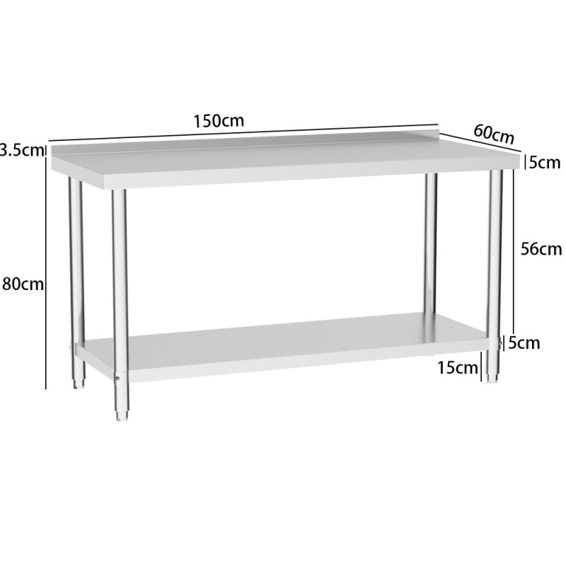 Living and Home 2 Tier Commercial Kitchen Prep & Work Stainless Steel Table with Backsplash