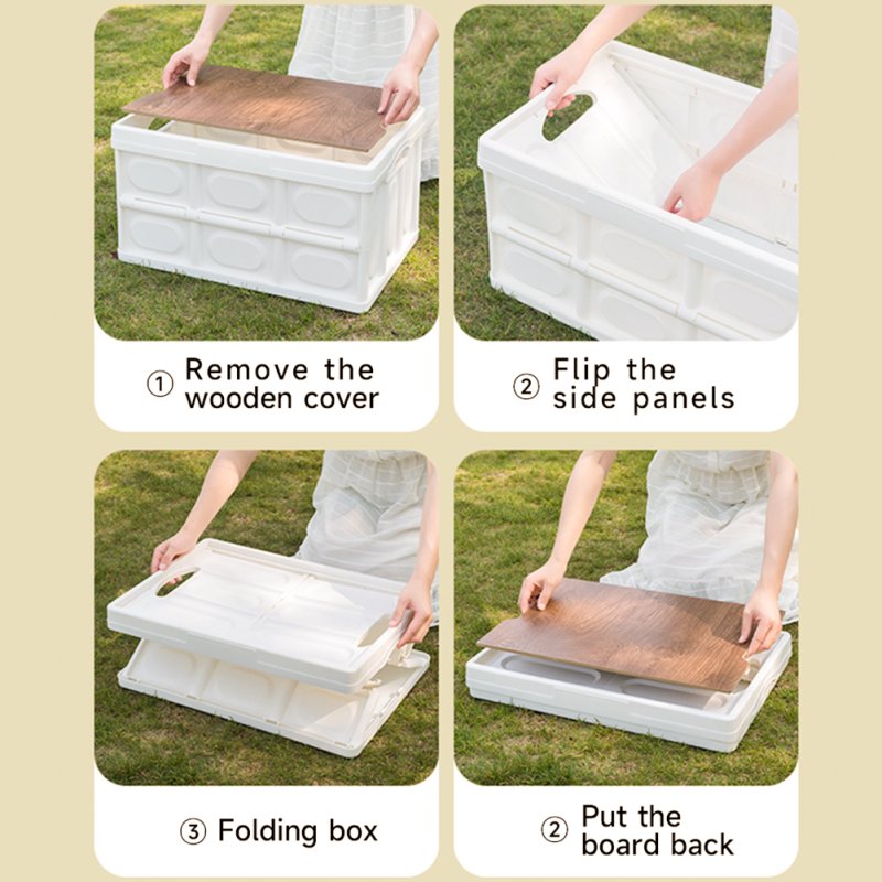Living and Home 35L Collapsible Outdoor Camping Storage Box Folding Container with Sturdy Wooden Tabletop