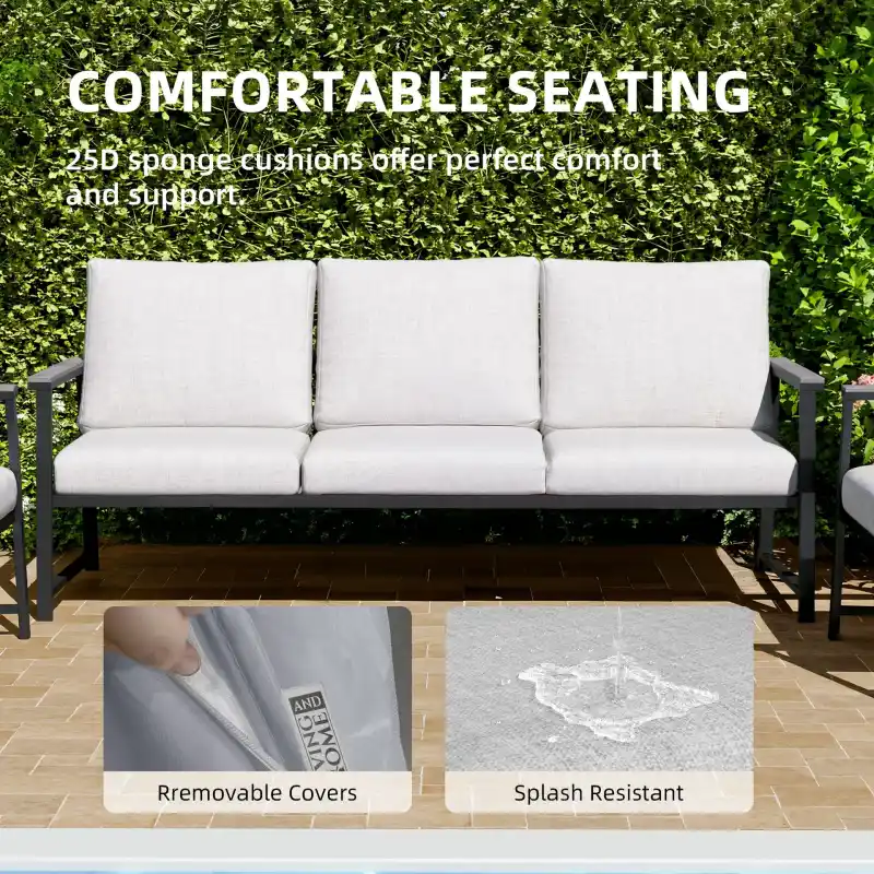 Living and Home 4 Piece Aluminium Outdoor Sofa Set with Glass Table Garden Furniture