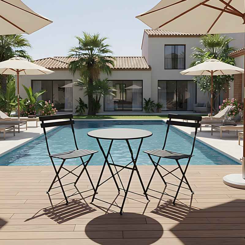Living and Home 3-Piece Outdoor Folding Bistro Set, Table & Chairs Set, Black