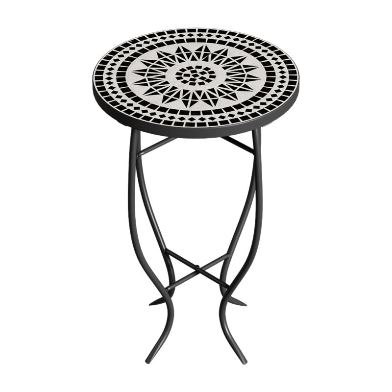Living and Home Outdoor Mosaic Accent Side Table Round Plant Stand, 36cm Dia x 54cm H