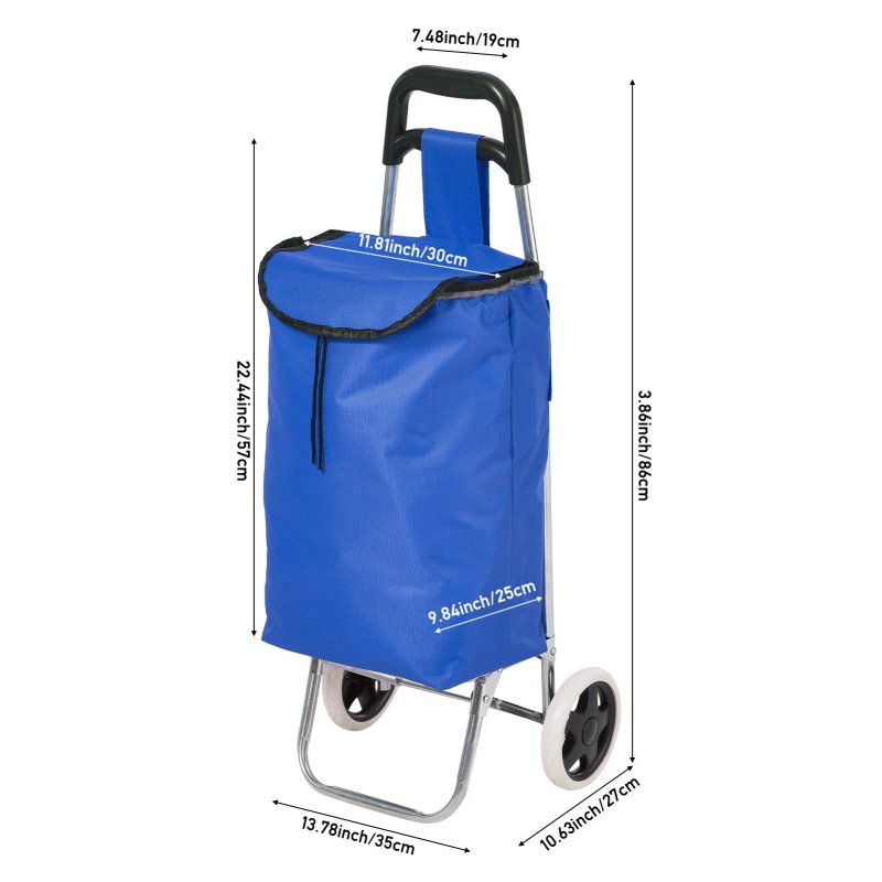 Living and Home Foldable Portable 2-Wheel Shopping Trolley with 20L Oxford Cloth Bag, Lightweight Rolling Utility Cart for Shopping